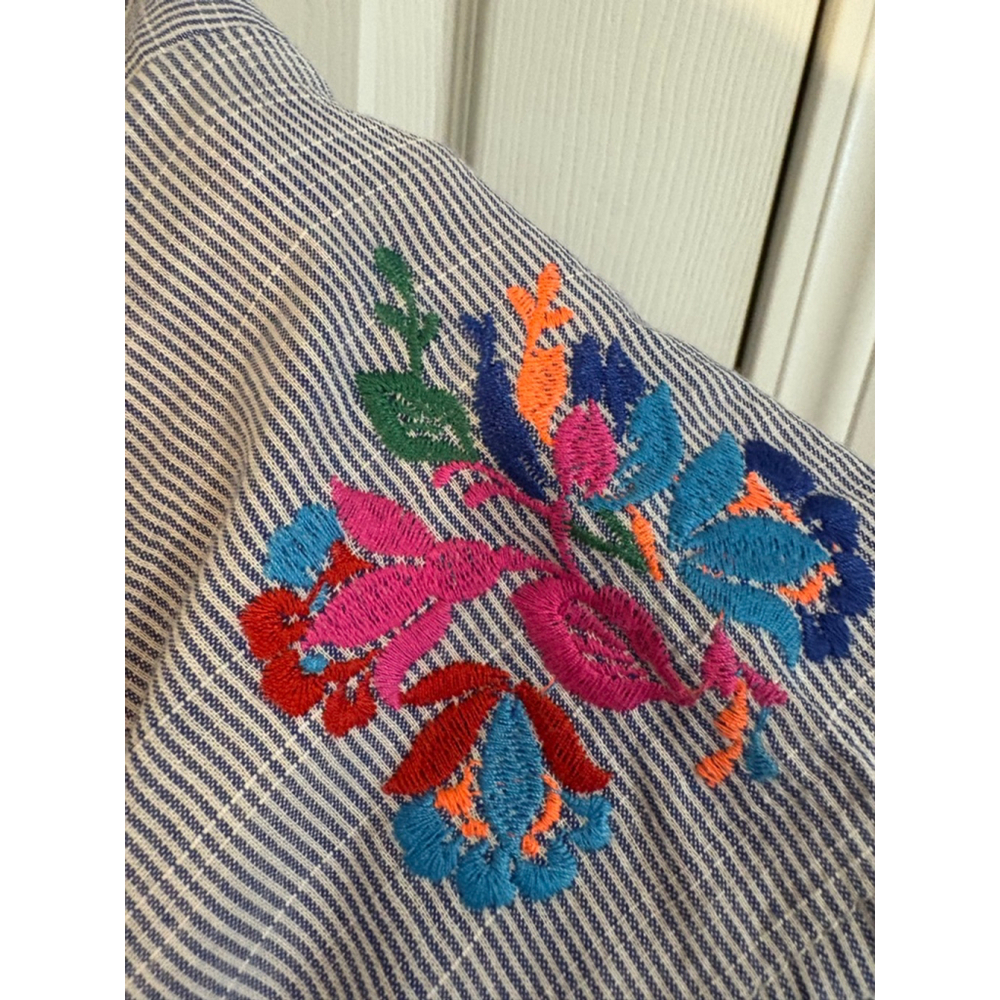 Embroidered Floral Peasant Blouse | Short Sleeve Boho Top - Picture 8 of 14